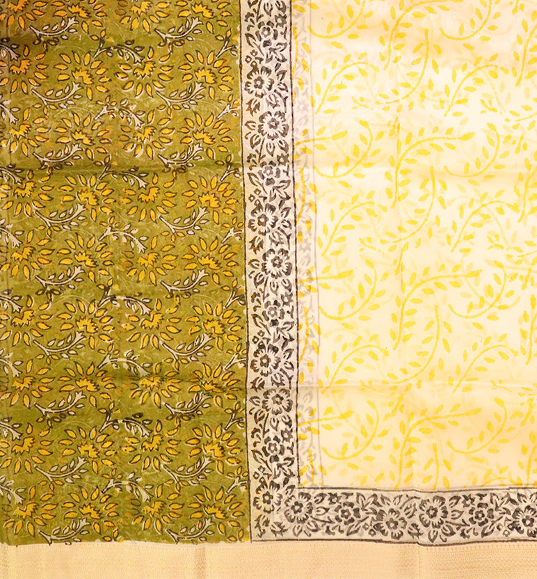 Block Print Kalamkari Maheshwari Unstitched Suit Set – 3 Piece