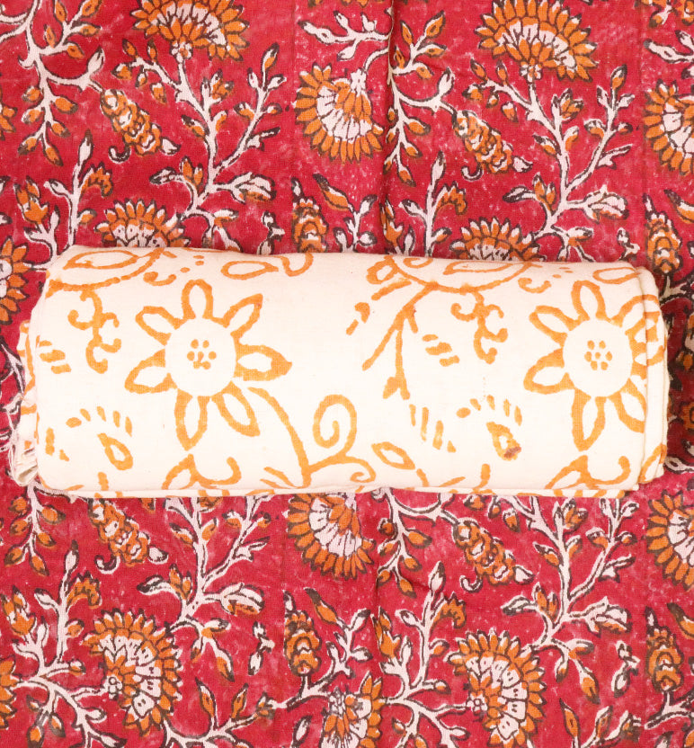 Block Print Kalamkari Maheshwari Unstitched Suit Set – Floral Motif (3 Piece)