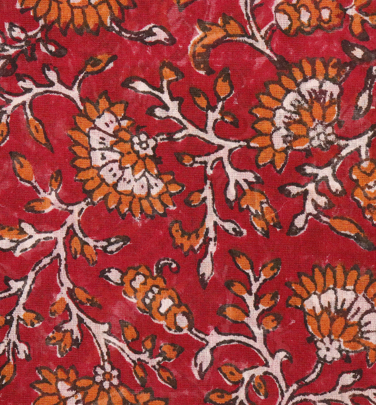 Block Print Kalamkari Maheshwari Unstitched Suit Set – Floral Motif (3 Piece)