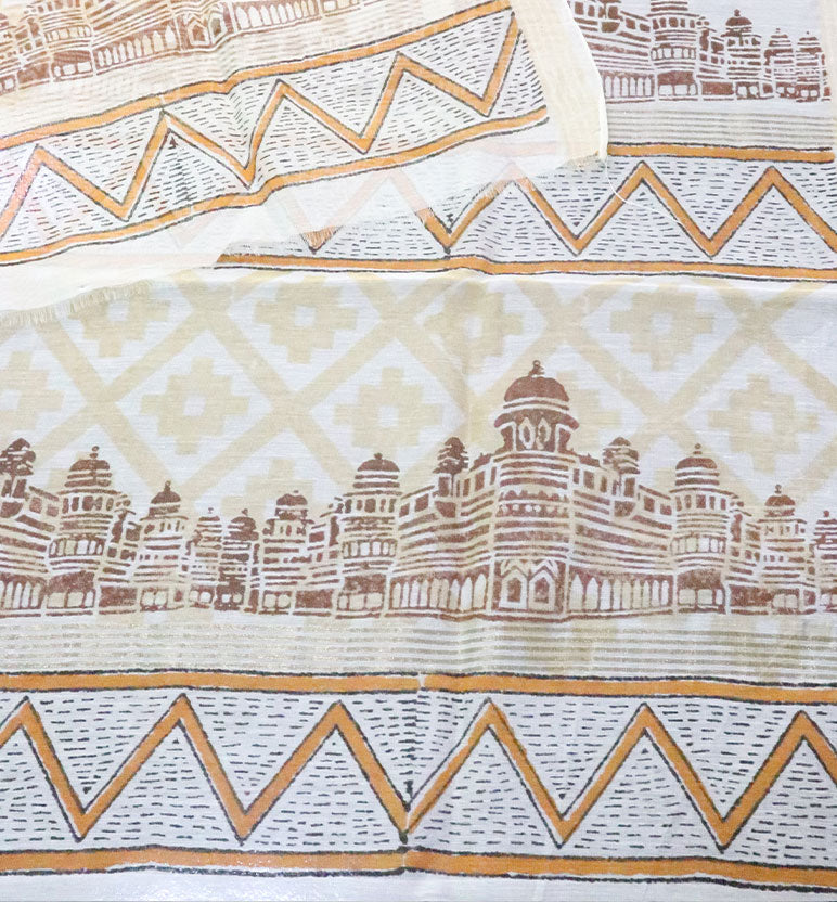 Block Printed Chanderi Stole – Heritage Motif