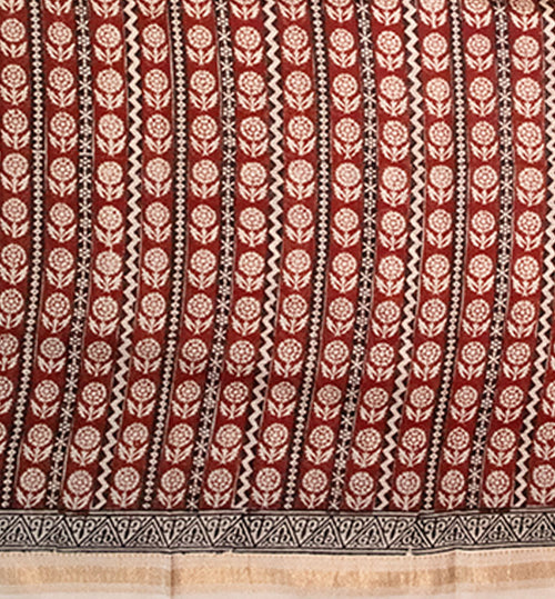 Bagh Print Maheshwari Cotton-Silk Saree – Hand Block Printed