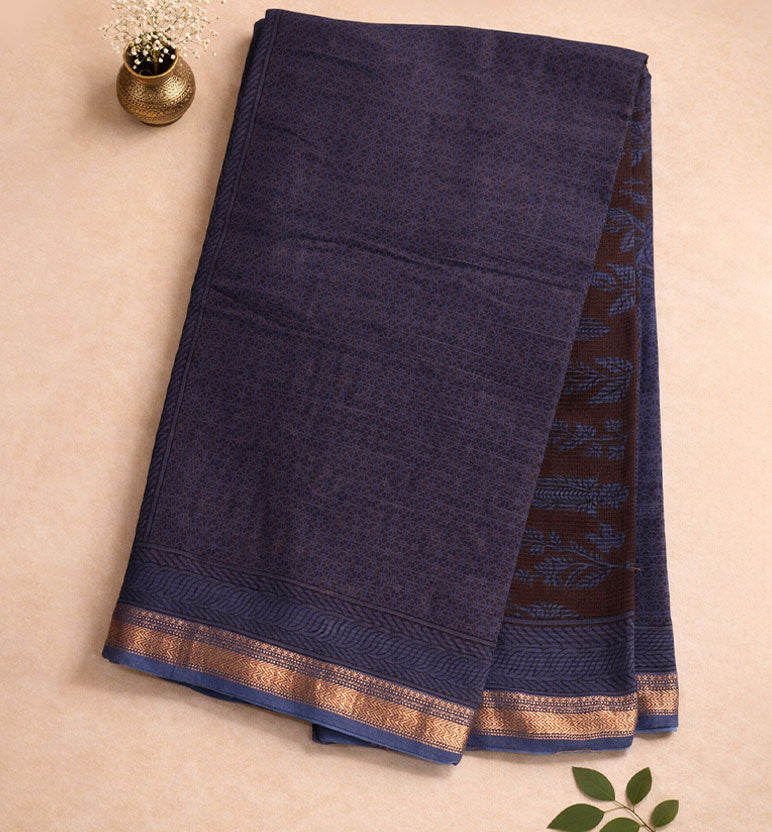 Bagh Print Maheshwari Cotton-Silk Saree – Hand Block Printed