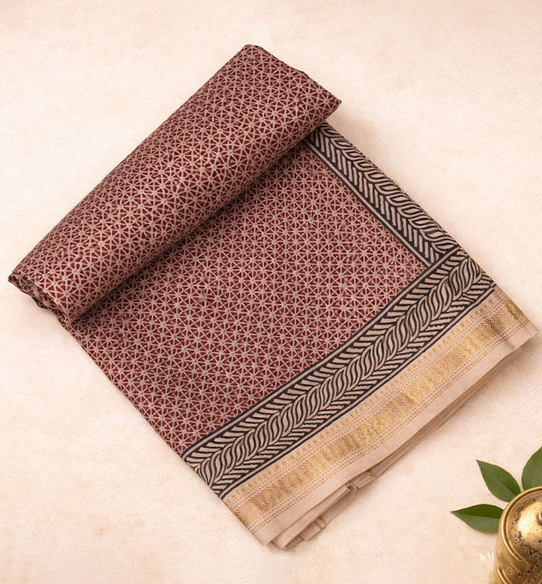 Bagh Print Maheshwari Cotton-Silk Saree – Hand Block Printed