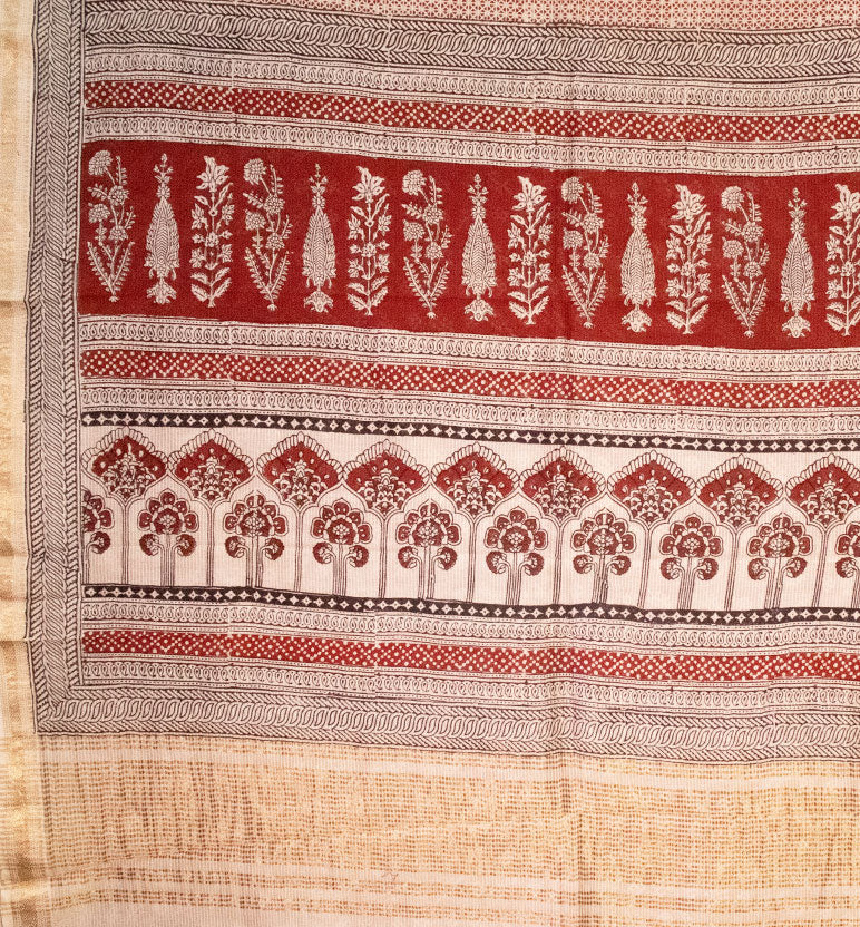 Bagh Print Maheshwari Cotton-Silk Saree – Hand Block Printed