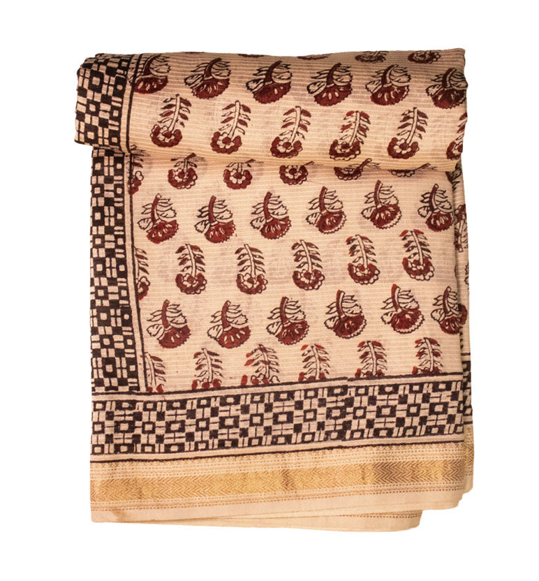 Bagh Print Maheshwari Cotton-Silk Saree – Hand Block Printed