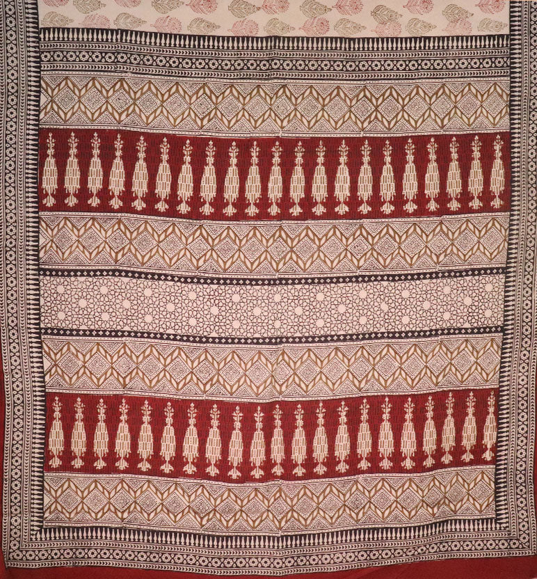 Bagh Hand Block Printed Cotton Saree – Traditional Natural Dye Drape