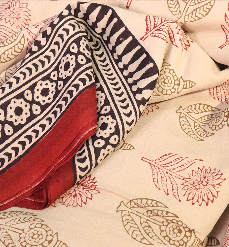Bagh Hand Block Printed Cotton Saree – Traditional Natural Dye Drape