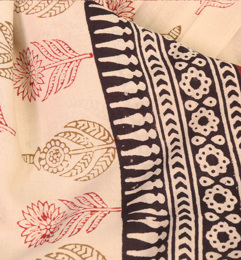 Bagh Hand Block Printed Cotton Saree – Traditional Natural Dye Drape