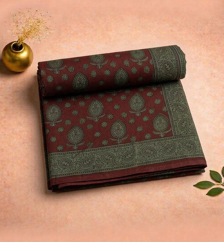 Bagh Hand Block Printed Cotton Saree – Traditional Natural Dye Drape