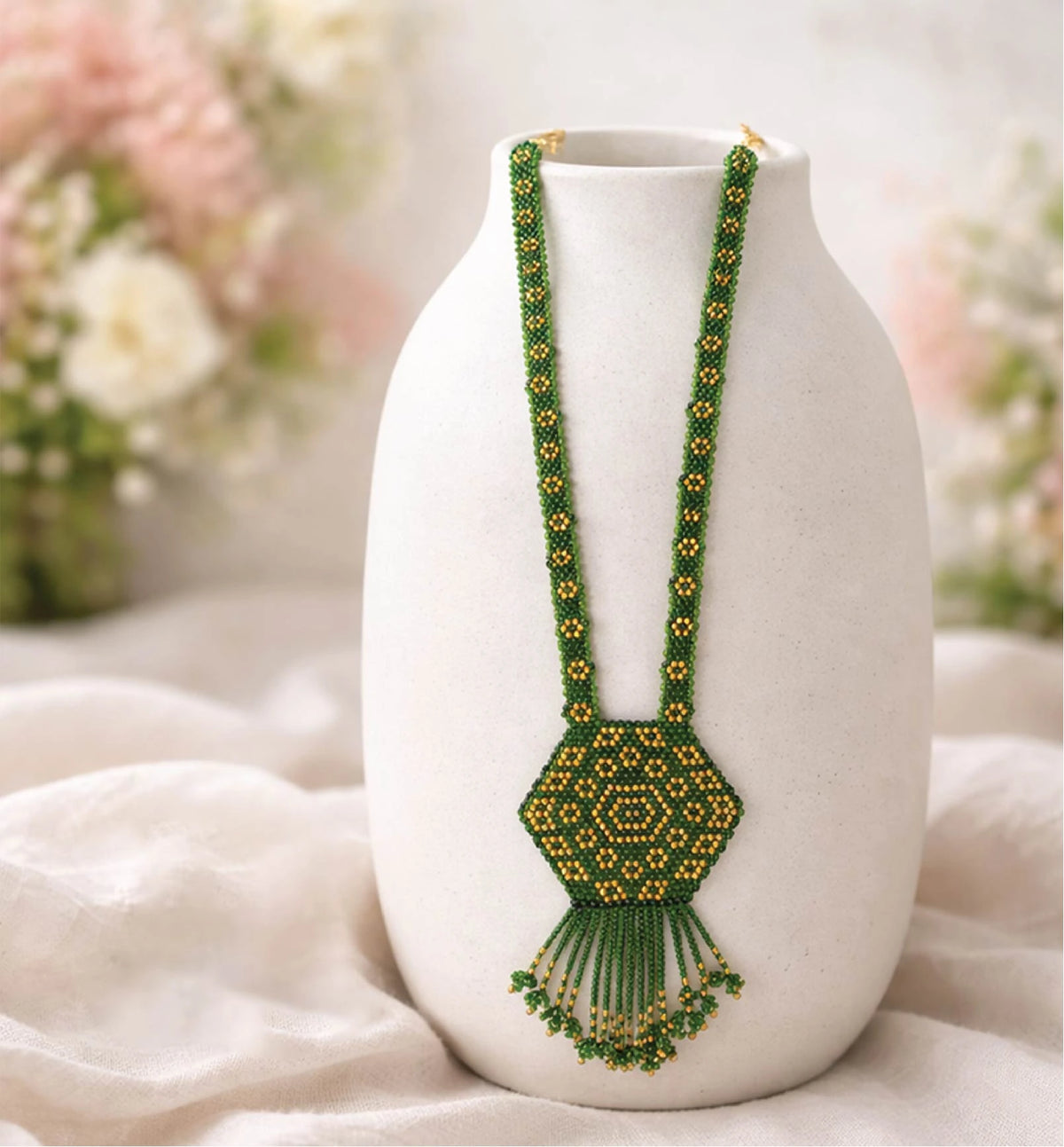 Handcrafted Geometric Beaded Mangalsutra Set with Earrings