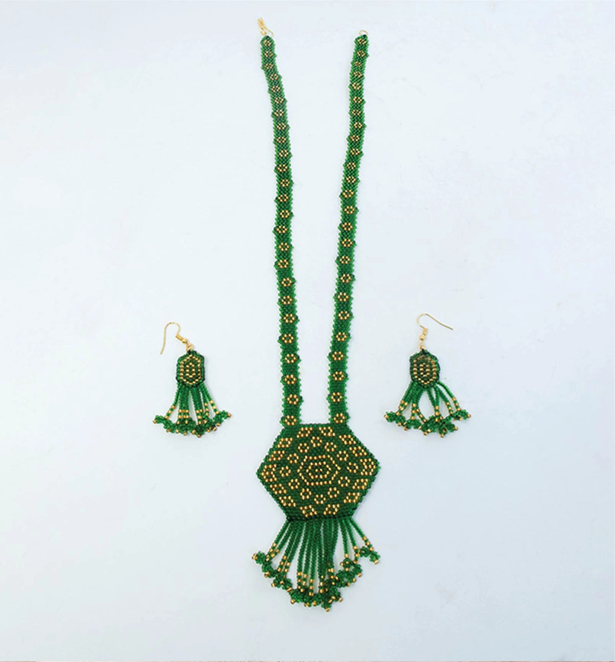 Handcrafted Geometric Beaded Mangalsutra Set with Earrings