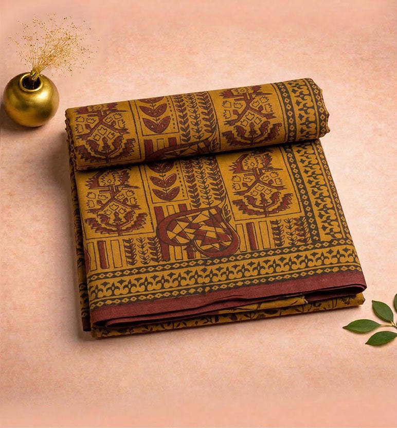 Bagh Hand Block Printed Cotton Saree – Traditional Natural Dye Drape