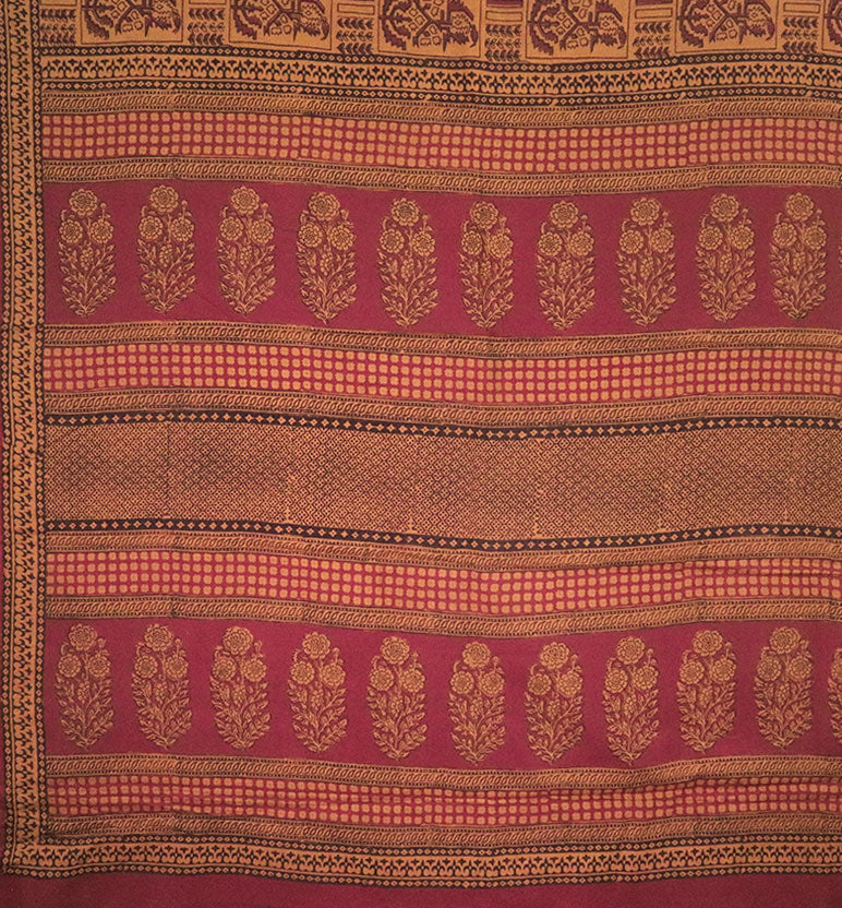 Bagh Hand Block Printed Cotton Saree – Traditional Natural Dye Drape