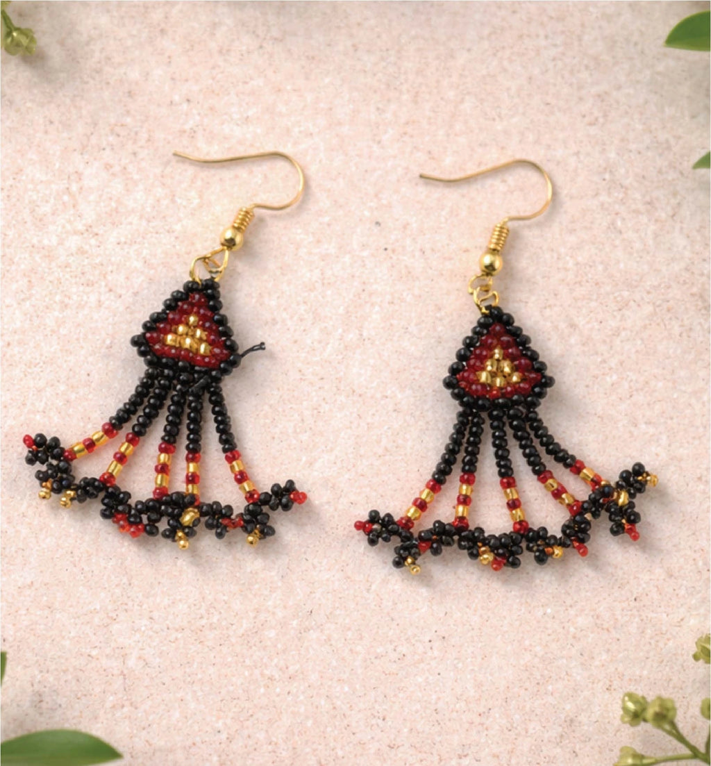 Handcrafted Geometric Beaded Choker Necklace Set with Earrings