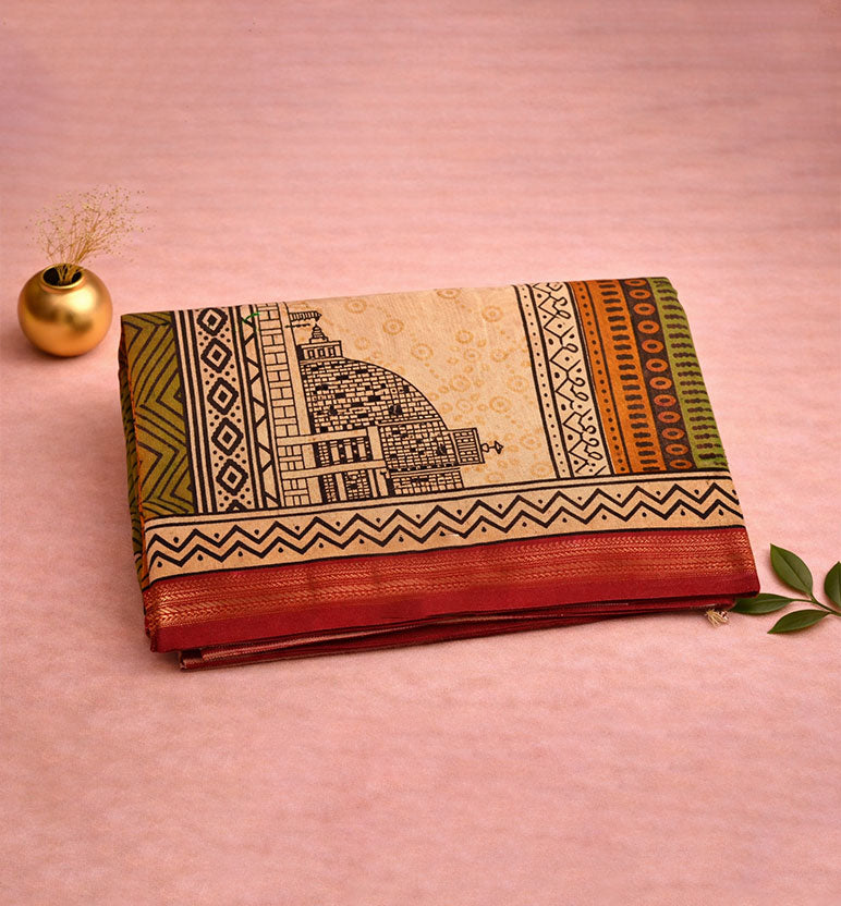 Heritage Block Print Maheshwari  Saree