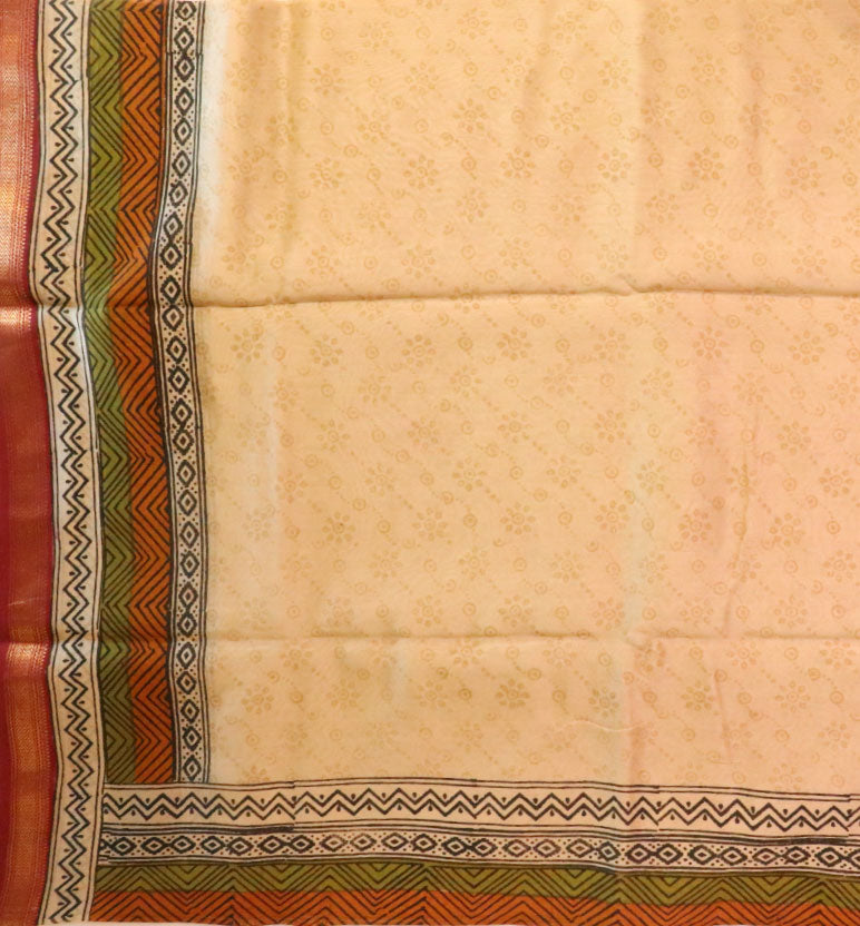 Heritage Block Print Maheshwari  Saree
