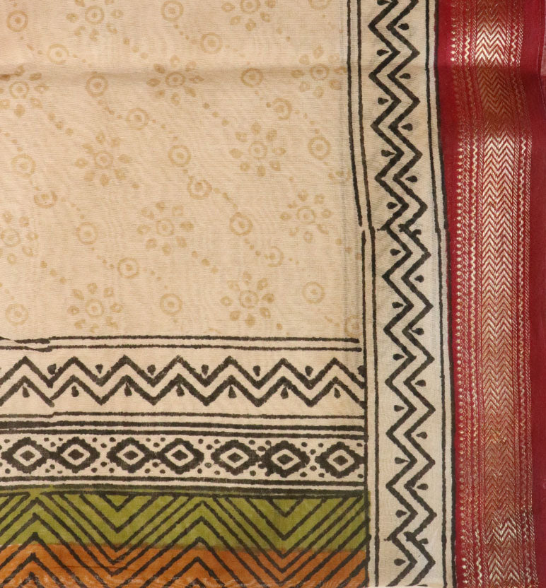 Heritage Block Print Maheshwari  Saree