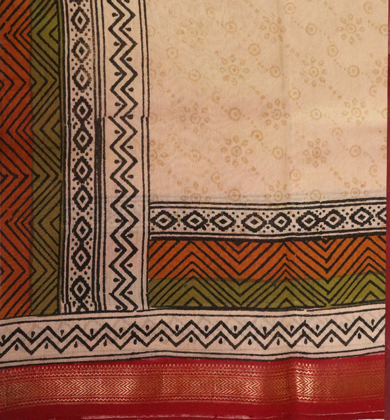 Heritage Block Print Maheshwari  Saree