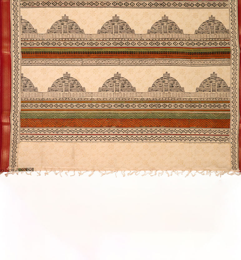 Heritage Block Print Maheshwari  Saree