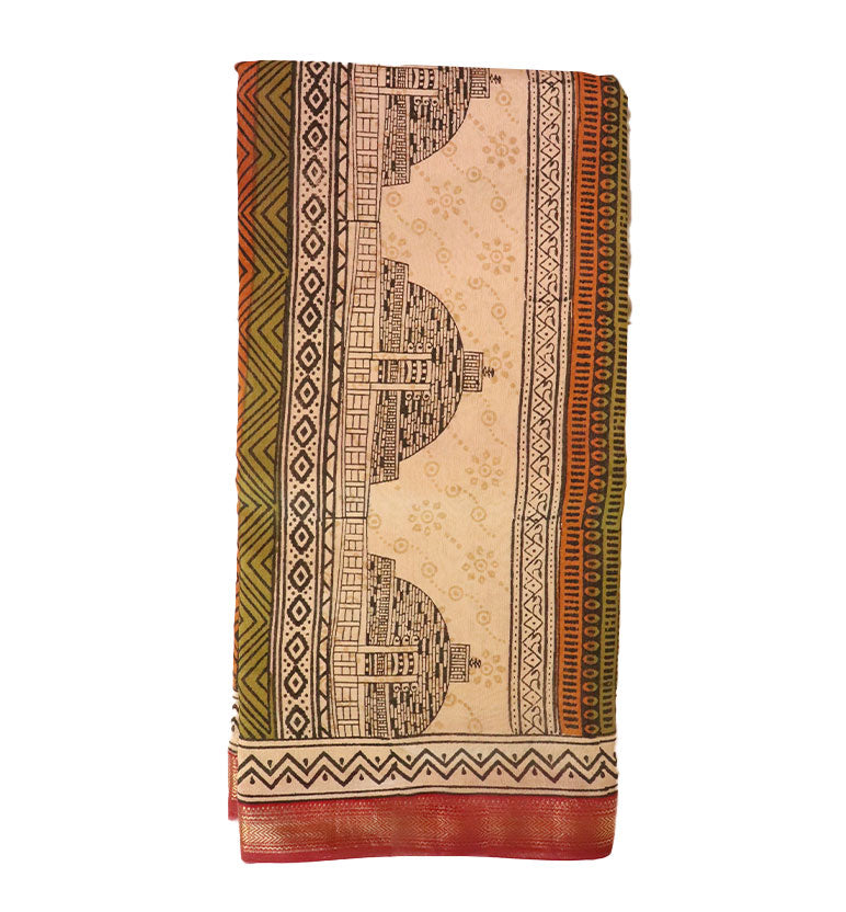 Heritage Block Print Maheshwari  Saree