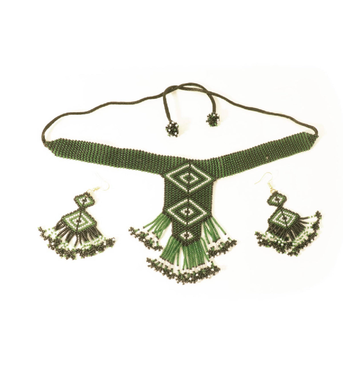 Handcrafted Geometric Beadwork Choker Necklace Set with Earrings