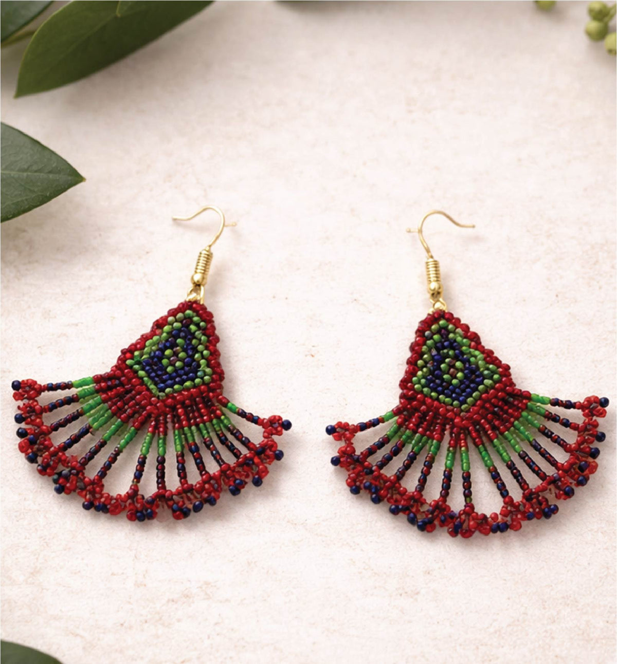 Handcrafted Geometric Beadwork Choker Necklace Set with Earrings