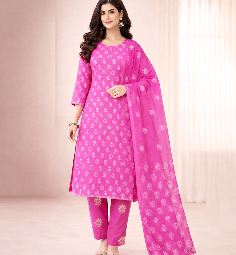 Handcrafted Batik Print Unstitched 3-Piece Suit Set