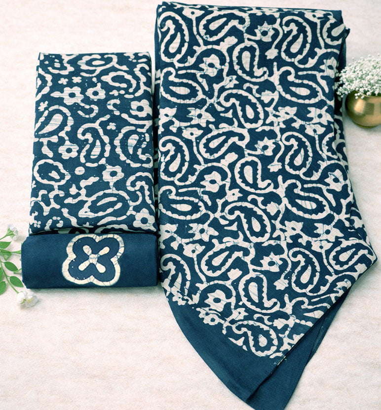 Handcrafted Batik Print Unstitched 3-Piece Suit Set