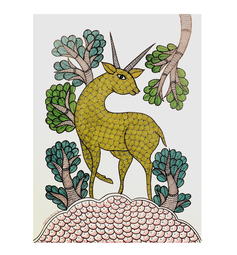 Handcrafted Gond  Antelope Painting | Traditional Tribal Folk Art of Madhya Pradesh