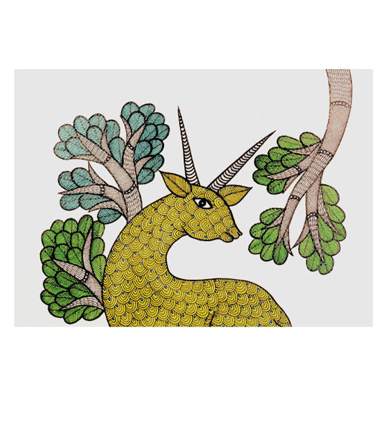 Handcrafted Gond  Antelope Painting | Traditional Tribal Folk Art of Madhya Pradesh