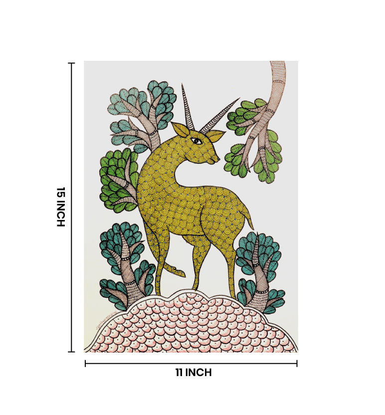 Handcrafted Gond  Antelope Painting | Traditional Tribal Folk Art of Madhya Pradesh