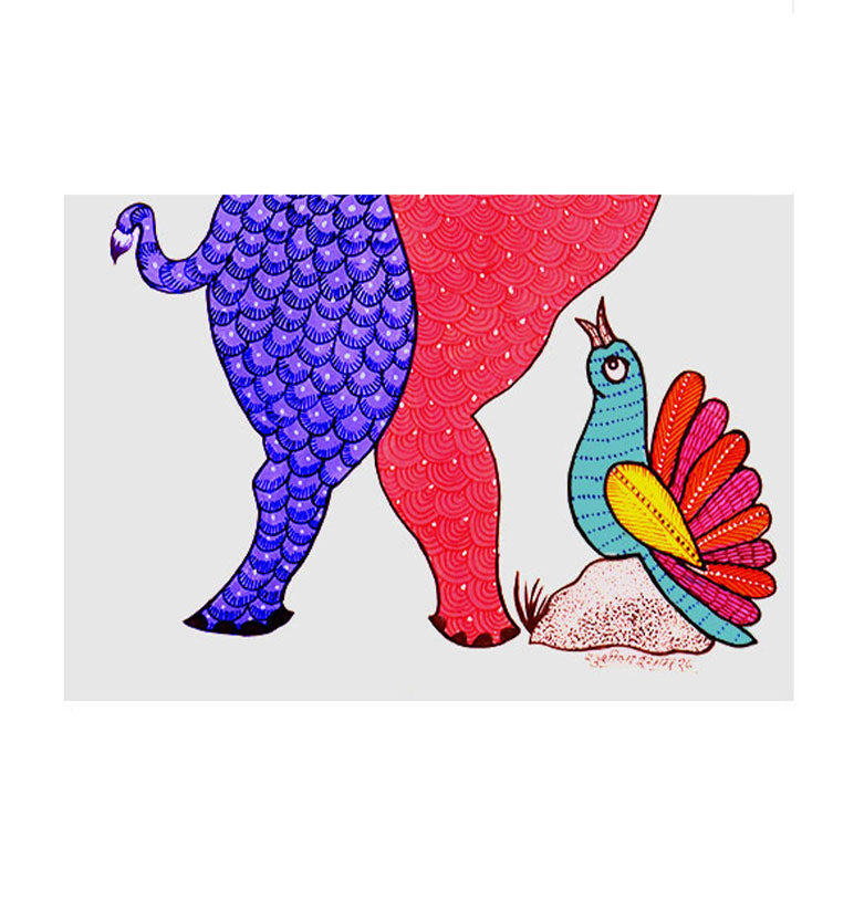 Handcrafted Gond  Elephant with Birds Painting | Traditional Tribal Folk Art of Madhya Pradesh