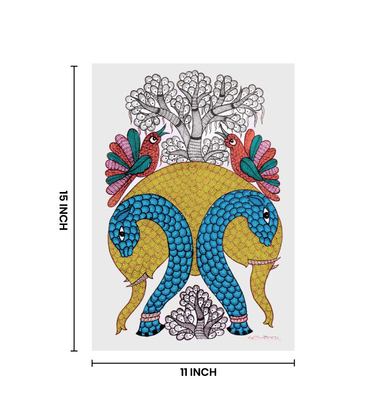 Handcrafted Gond Elephant Painting  | Traditional Tribal Folk Art of Madhya Pradesh