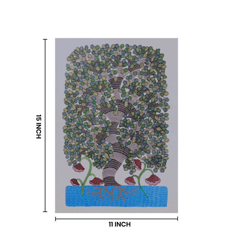 Handcrafted Gond Painting – Tree of Life | Traditional Tribal Art