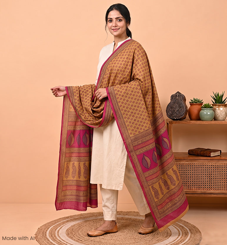 Hand Block Printed Bagh Cotton Dupatta