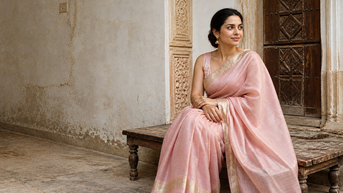 Handloom Chanderi saree by the river