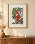 Original Gond painting shown framed on a wall