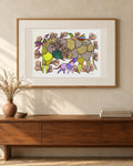 Original Gond painting shown framed on a wall