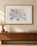 Original Gond painting shown framed on a wall