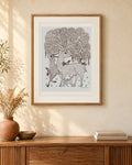 Original Gond painting shown framed on a wall