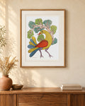 Original Gond painting shown framed on a wall