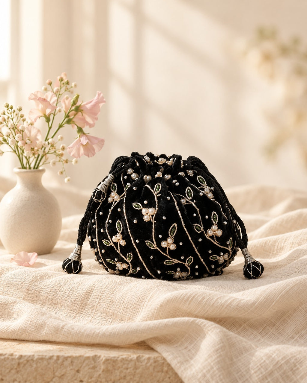 Styled photograph of the handcrafted bag