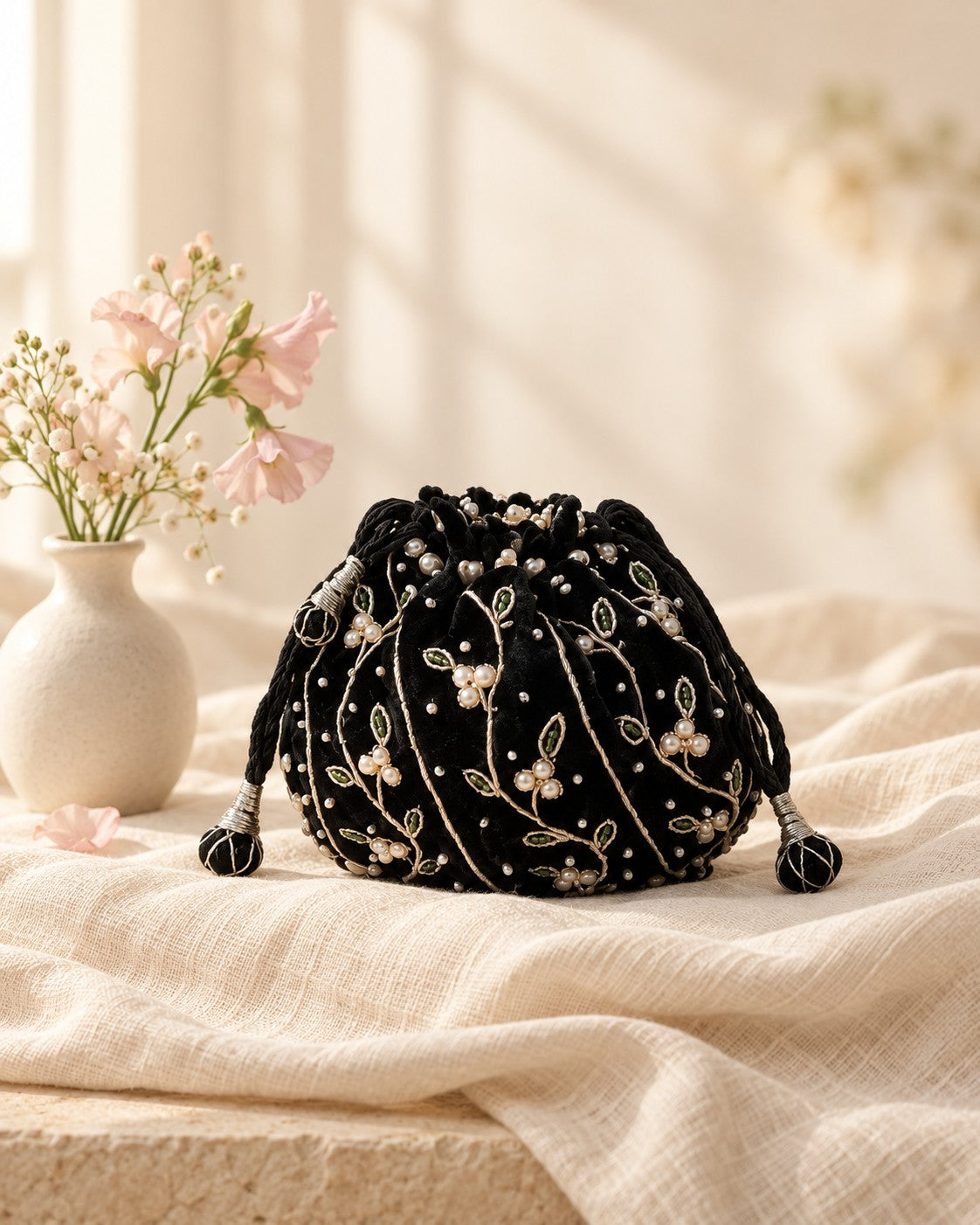 Styled photograph of the handcrafted bag