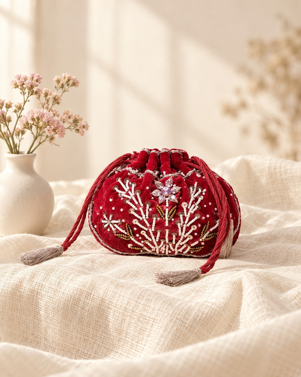 Styled photograph of the handcrafted bag