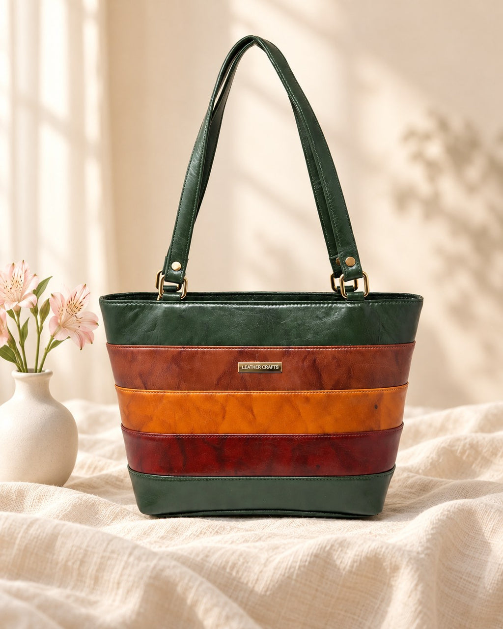 Styled photograph of the handcrafted bag