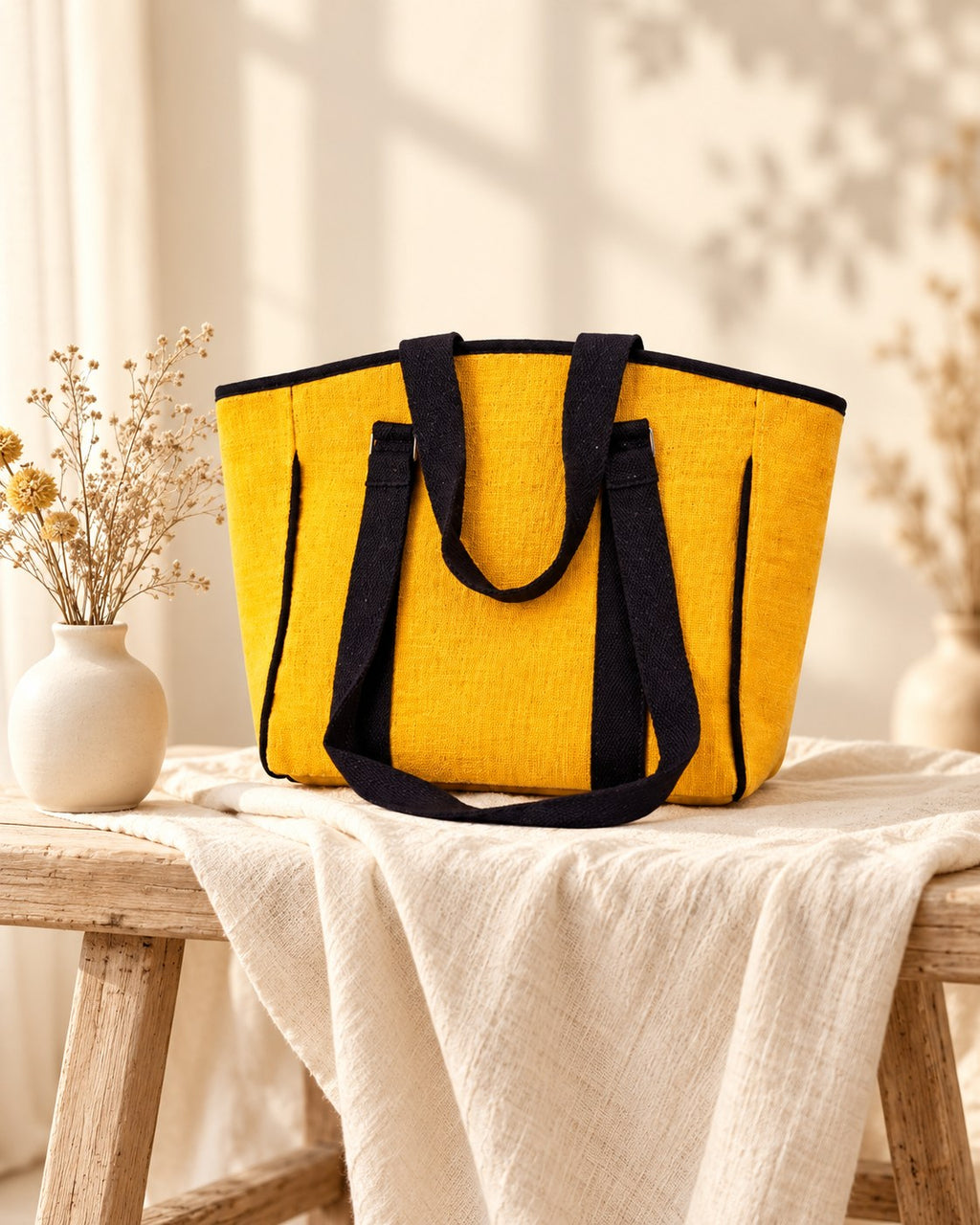 Styled photograph of the handmade jute bag