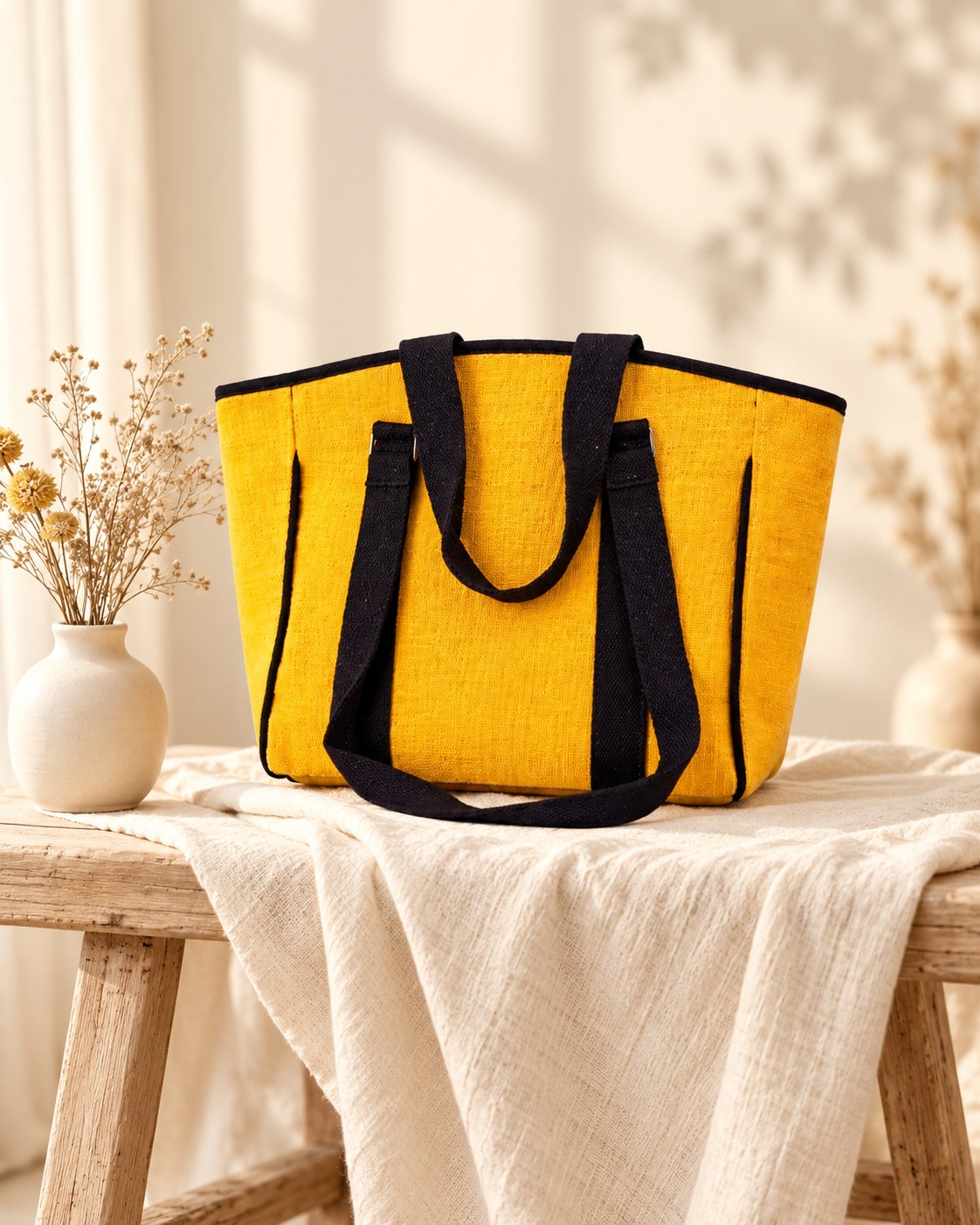 Styled photograph of the handmade jute bag
