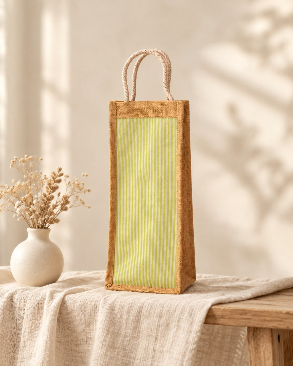 Styled photograph of the handmade jute bag