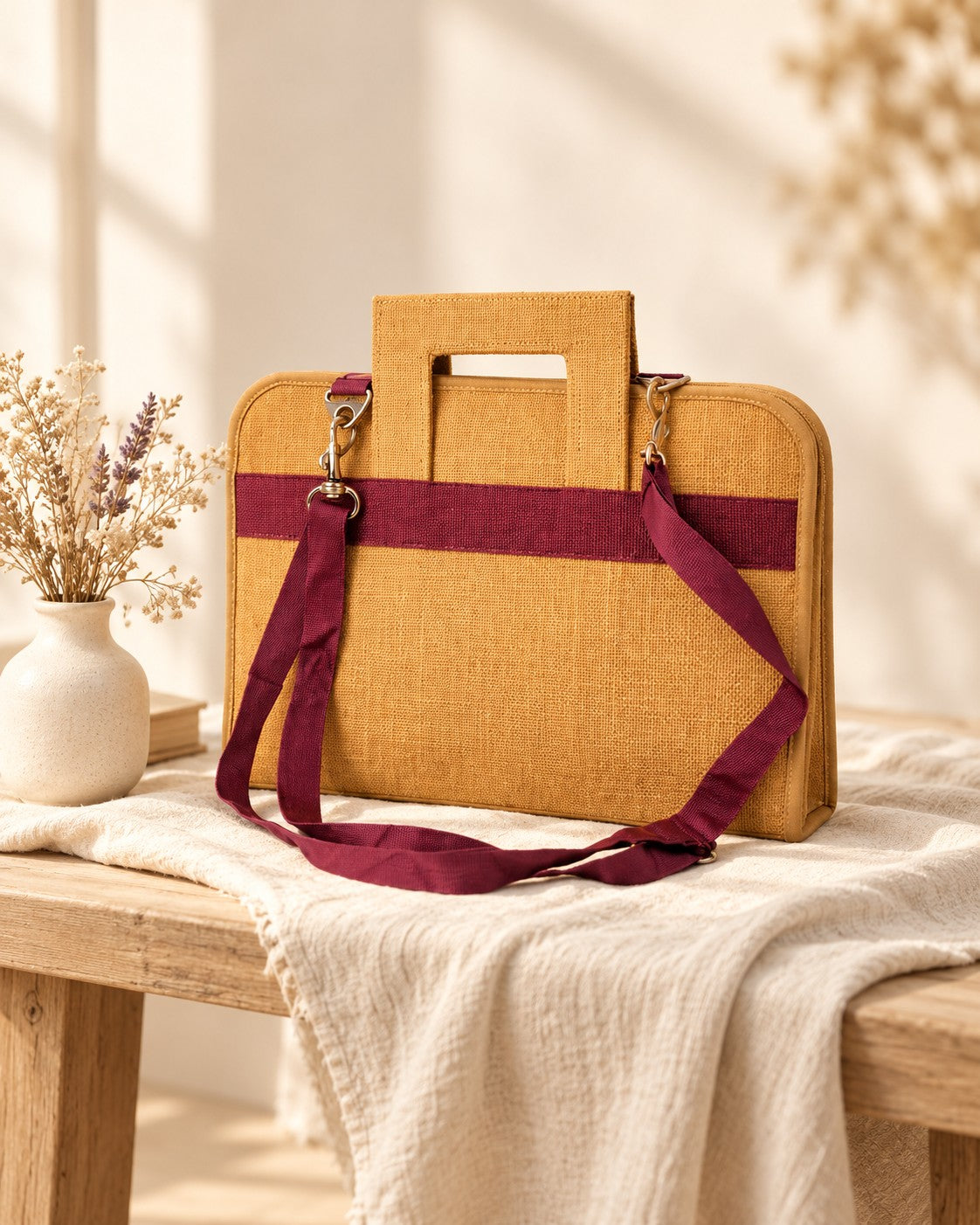 Styled photograph of the handcrafted jute bag