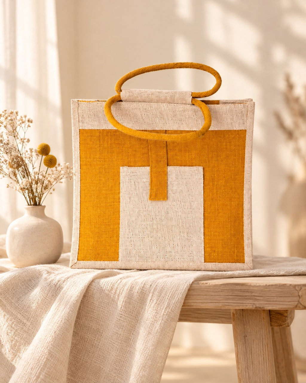 Styled photograph of the handmade jute bag